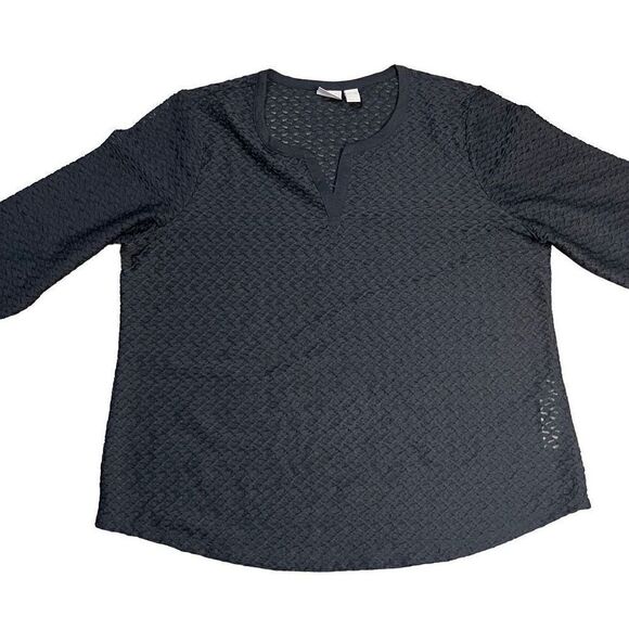 Chico's Women Top Quarter Sleeve Black Small V Neckline Open Knit Black XL Chico - Picture 2 of 11